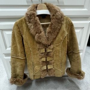 Bebe Suede Rabbit Fur Leather Jacket - Size Small